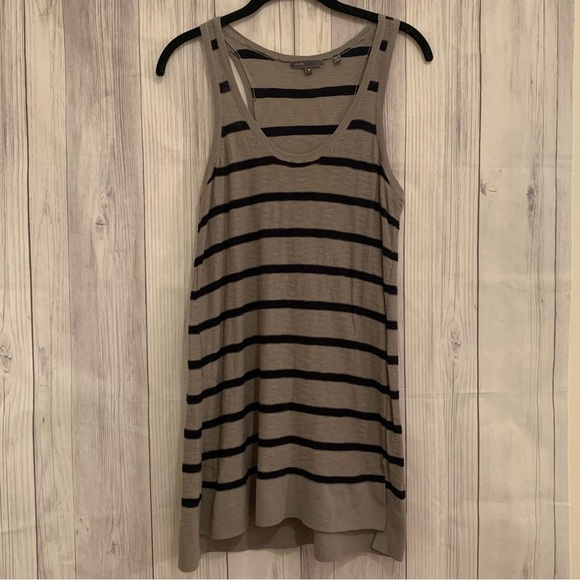 Vince Gray and Black Striped Sweater Tunic Length Tank Top Size Medium M - Picture 1 of 6